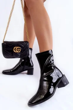 Buty damskie Vinceza Czarne Botki|Botki Zimowe Damskie*Damskie Lakierowane Botki Na Obcasie Vinceza 23-10791 Czarne