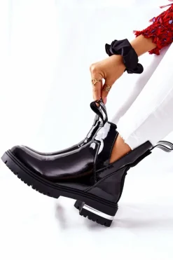 New Boto Damskie Lakierowane Botki Z Wycięciami Czarne Melbourne