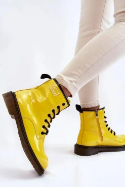 Damskie GOE Damskie Lakierowane Botki Ocieplane II2N4054 Żółte