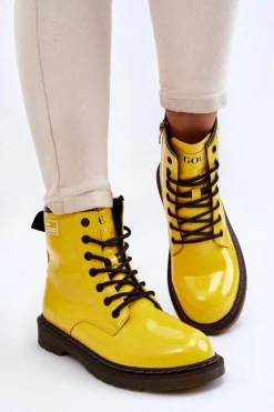 Damskie GOE Damskie Lakierowane Botki Ocieplane II2N4054 Żółte