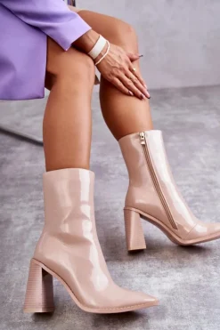 Boto Kozaki Przed Kolano|Kozaki Na Obcasie*Damskie Lakierowane Botki Kozaki Beżowe Margit Beżowy