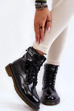 New GOE Damskie Lakierowane Botki Ocieplane II2N4050 Czarne