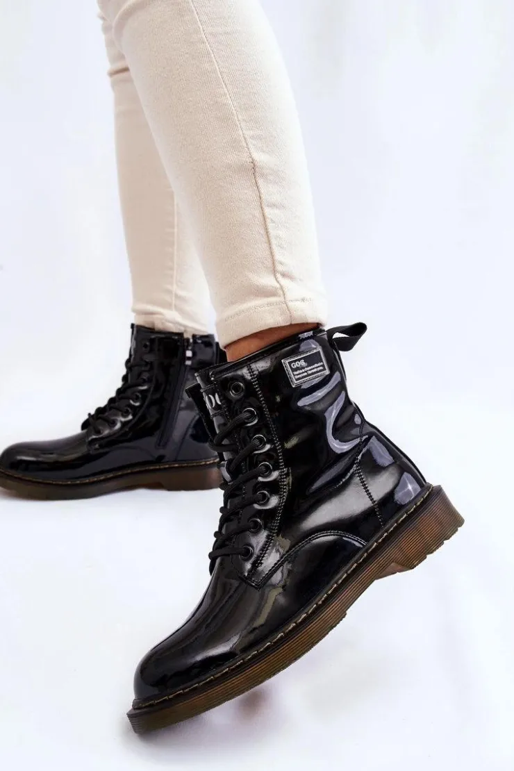 New GOE Damskie Lakierowane Botki Ocieplane II2N4050 Czarne