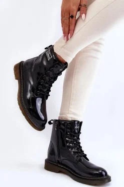 New GOE Damskie Lakierowane Botki Ocieplane II2N4050 Czarne