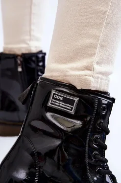 New GOE Damskie Lakierowane Botki Ocieplane II2N4050 Czarne