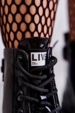 Discount Damskie buty S.Barski Damskie Lakierowane Botki Workery Sznurowane Czarne Conny