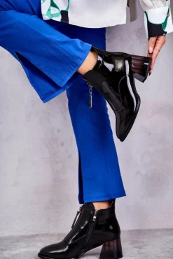 Damskie buty S.Barski Botki Na Słupku|Czarne Botki*Damskie Lakierowane Botki Z Suwakami Czarne Cristel