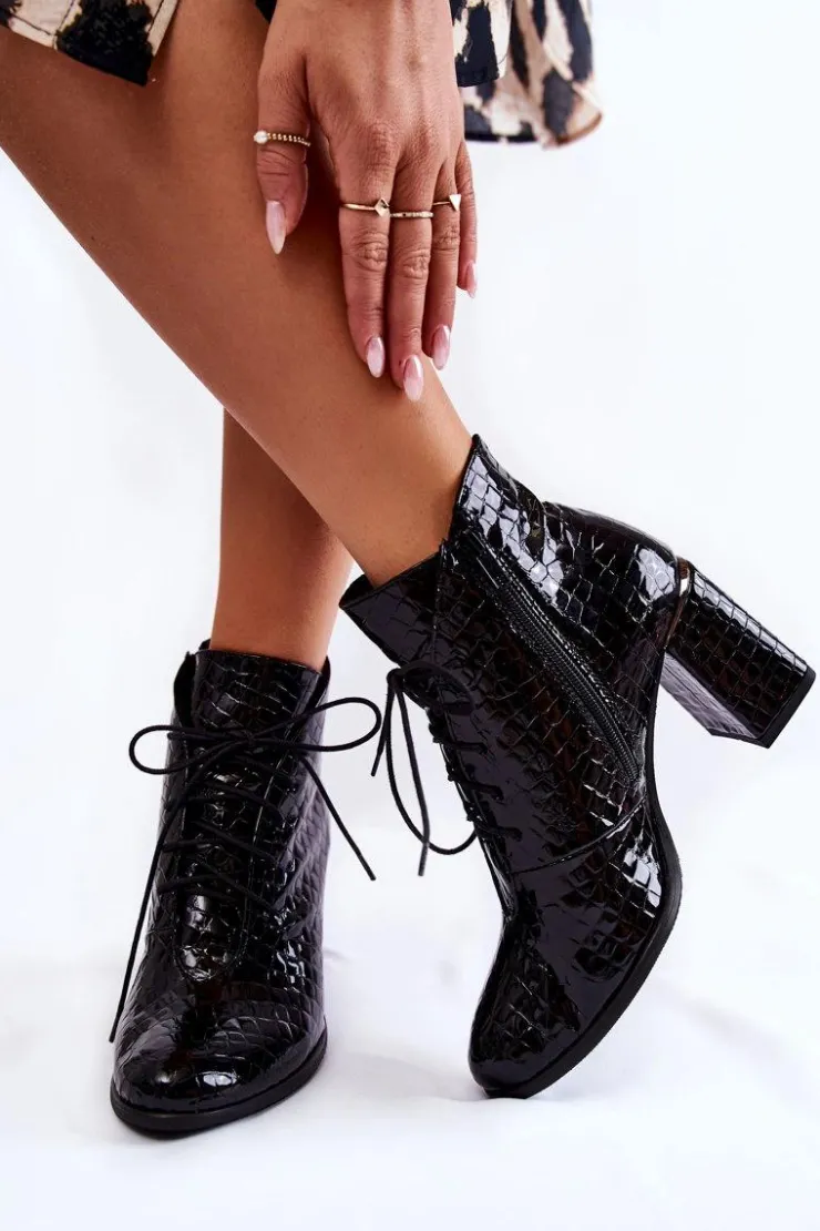 Best Boto Damskie Lakierowane Botki Na Słupku Czarne Carrice