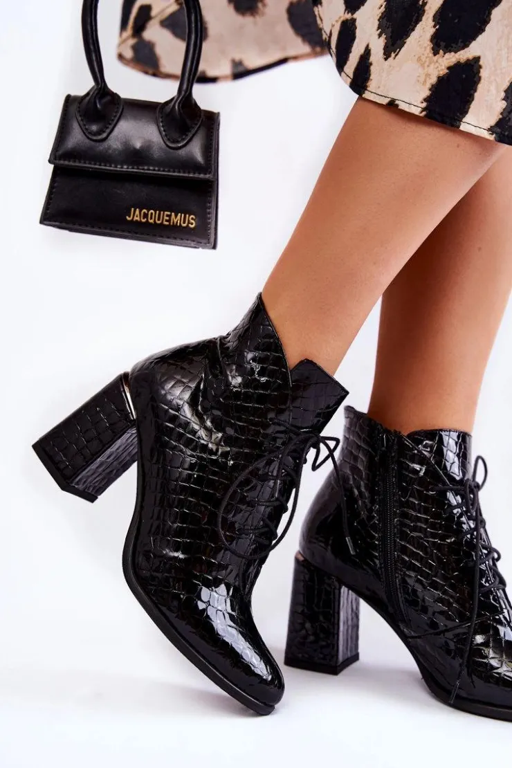 Best Boto Damskie Lakierowane Botki Na Słupku Czarne Carrice