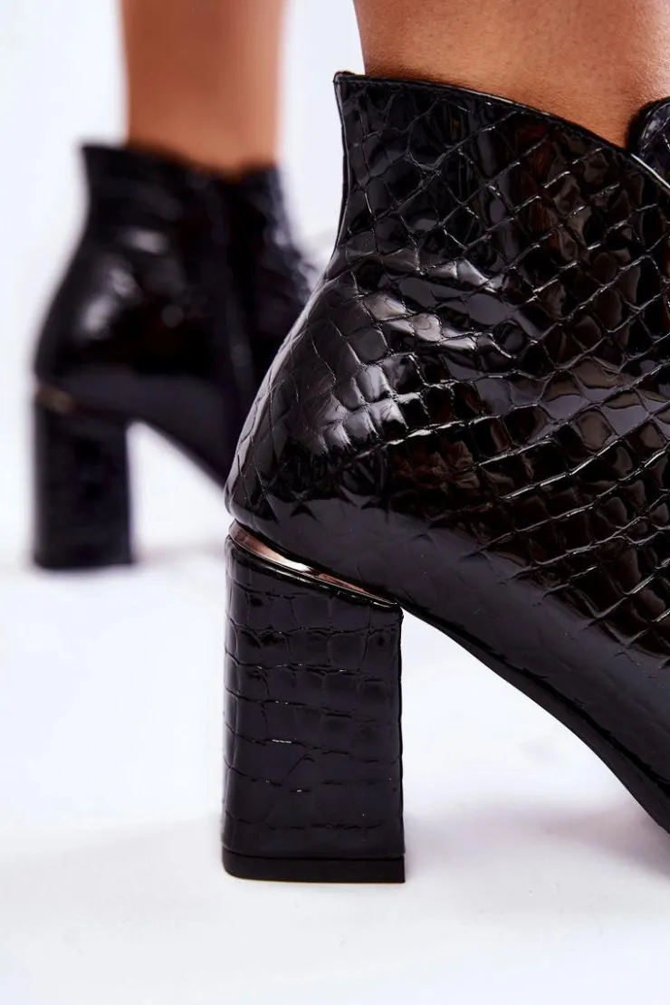 Best Boto Damskie Lakierowane Botki Na Słupku Czarne Carrice