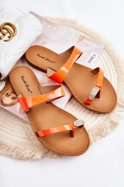 Damskie Boto Damskie Lakierowane Klapki Japonki Pomarańczowe Jimena