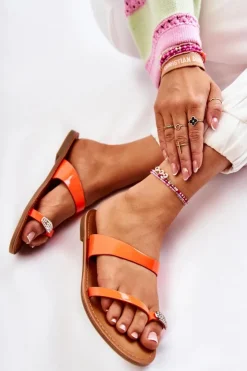 Damskie Boto Damskie Lakierowane Klapki Japonki Pomarańczowe Jimena