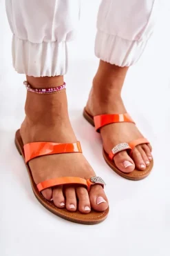 Damskie Boto Damskie Lakierowane Klapki Japonki Pomarańczowe Jimena