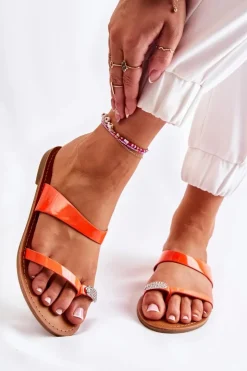 Damskie Boto Damskie Lakierowane Klapki Japonki Pomarańczowe Jimena