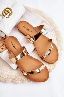 Boto Klapki Damskie Japonki*Damskie Lakierowane Klapki Japonki Złote Jimena