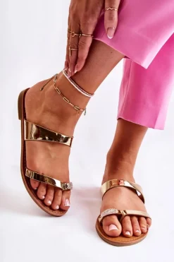 Boto Klapki Damskie Japonki*Damskie Lakierowane Klapki Japonki Złote Jimena