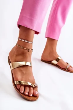 Boto Klapki Damskie Japonki*Damskie Lakierowane Klapki Japonki Złote Jimena