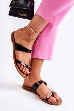 Boto Klapki Damskie Japonki*Damskie Lakierowane Klapki Japonki Czarne Jimena