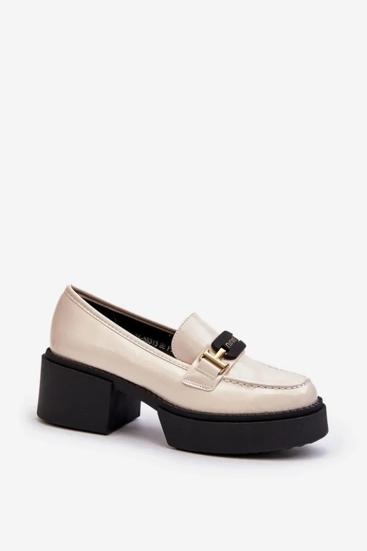 Damskie Buty damskie Vinceza Damskie Lakierowane Mokasyny Na Masywnym Obcasie Jasnobeżowe Ridulvi