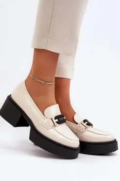 Damskie Buty damskie Vinceza Damskie Lakierowane Mokasyny Na Masywnym Obcasie Jasnobeżowe Ridulvi