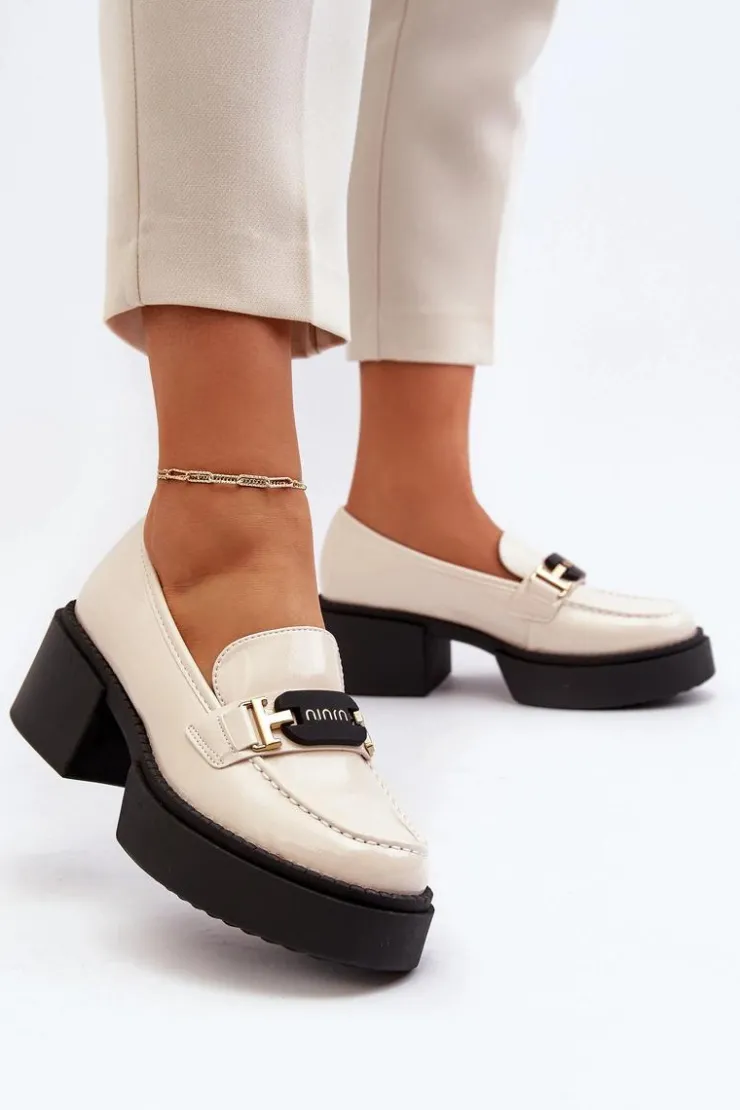 Damskie Buty damskie Vinceza Damskie Lakierowane Mokasyny Na Masywnym Obcasie Jasnobeżowe Ridulvi