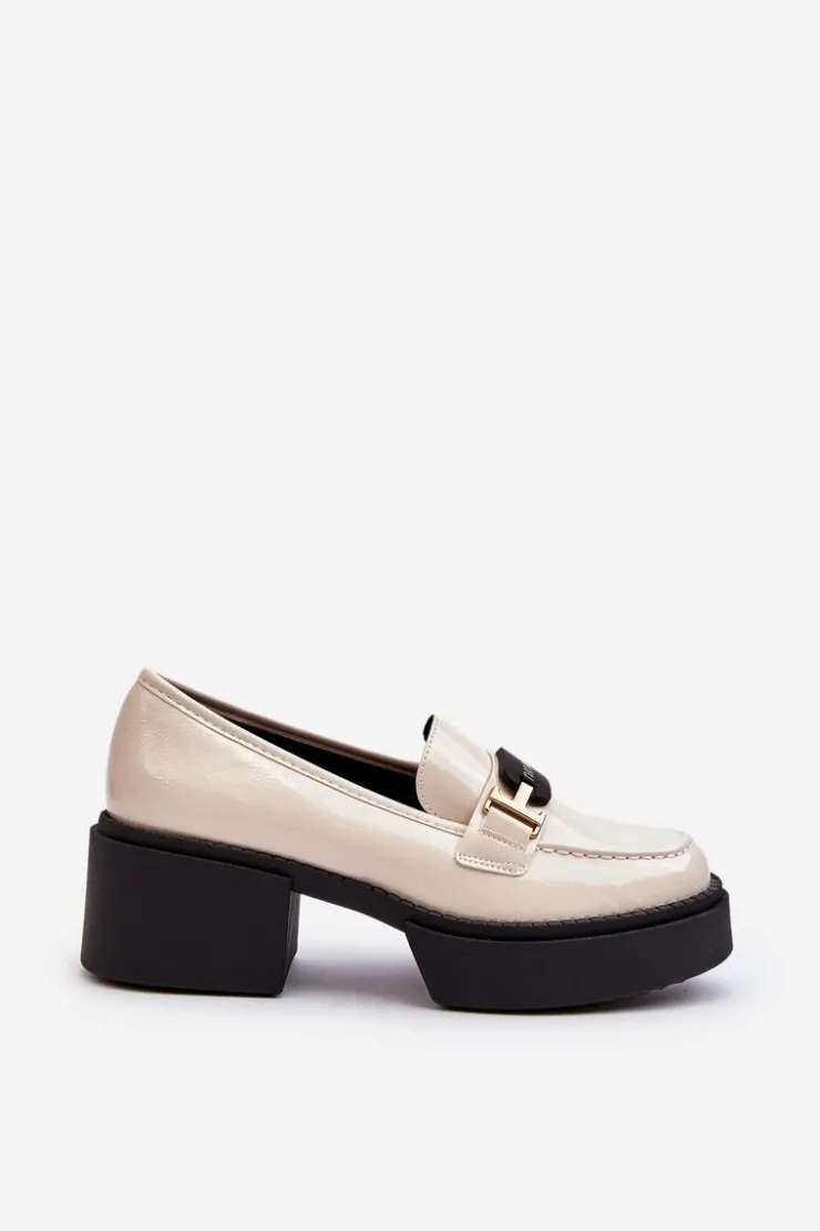 Damskie Buty damskie Vinceza Damskie Lakierowane Mokasyny Na Masywnym Obcasie Jasnobeżowe Ridulvi