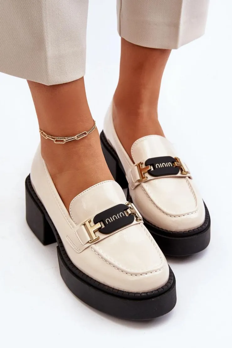 Damskie Buty damskie Vinceza Damskie Lakierowane Mokasyny Na Masywnym Obcasie Jasnobeżowe Ridulvi