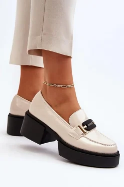 Damskie Buty damskie Vinceza Damskie Lakierowane Mokasyny Na Masywnym Obcasie Jasnobeżowe Ridulvi