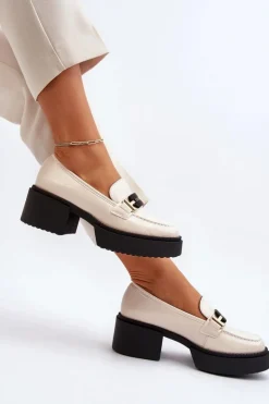 Damskie Buty damskie Vinceza Damskie Lakierowane Mokasyny Na Masywnym Obcasie Jasnobeżowe Ridulvi