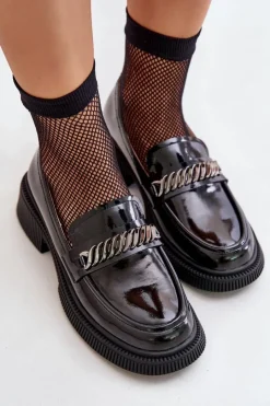 Damskie buty S.Barski Damskie Lakierowane Mokasyny Loafersy Z Ozdobą D&A LZ42-030 Czarne