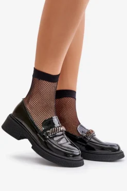Damskie buty S.Barski Damskie Lakierowane Mokasyny Loafersy Z Ozdobą D&A LZ42-030 Czarne