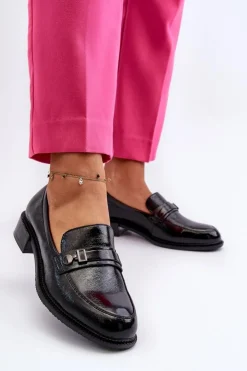 Outlet Buty damskie Vinceza Damskie Lakierowane Mokasyny Czarne Nerilaja Czarny