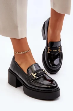 New Buty damskie Vinceza Damskie Lakierowane Mokasyny Na Masywnym Obcasie Czarne Ridulvi