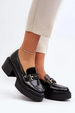 New Buty damskie Vinceza Damskie Lakierowane Mokasyny Na Masywnym Obcasie Czarne Ridulvi