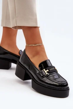 New Buty damskie Vinceza Damskie Lakierowane Mokasyny Na Masywnym Obcasie Czarne Ridulvi