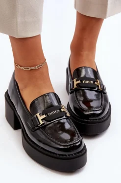 New Buty damskie Vinceza Damskie Lakierowane Mokasyny Na Masywnym Obcasie Czarne Ridulvi