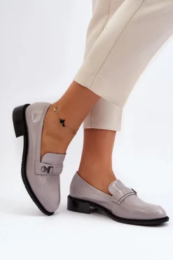 Buty damskie Vinceza Loafersy Damskie|Mokasyny Płaskie*Damskie Lakierowane Mokasyny Szare Nerilaja Szary