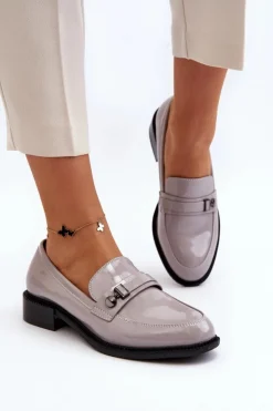 Buty damskie Vinceza Loafersy Damskie|Mokasyny Płaskie*Damskie Lakierowane Mokasyny Szare Nerilaja Szary