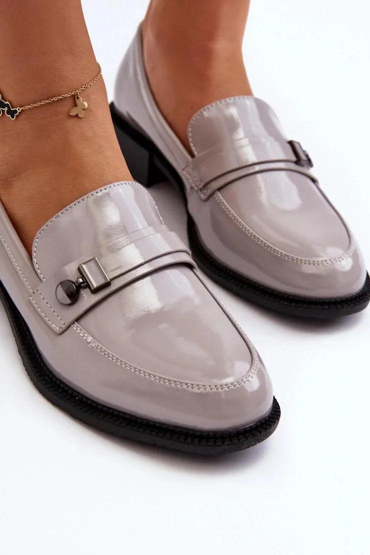 Buty damskie Vinceza Loafersy Damskie|Mokasyny Płaskie*Damskie Lakierowane Mokasyny Szare Nerilaja Szary