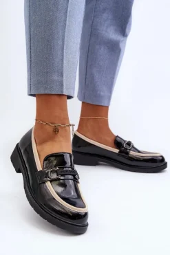 Damskie buty S.Barski Mokasyny Damskie Lakierowane*Damskie Lakierowane Półbuty Mokasyny S.Barski HY336A Czarne