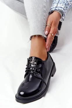 Damskie Damskie buty S.Barski Damskie Lakierowane Półbuty Oxfordy S.Barski 309 Czarne
