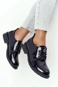 Damskie Damskie buty S.Barski Damskie Lakierowane Półbuty Oxfordy S.Barski 309 Czarne