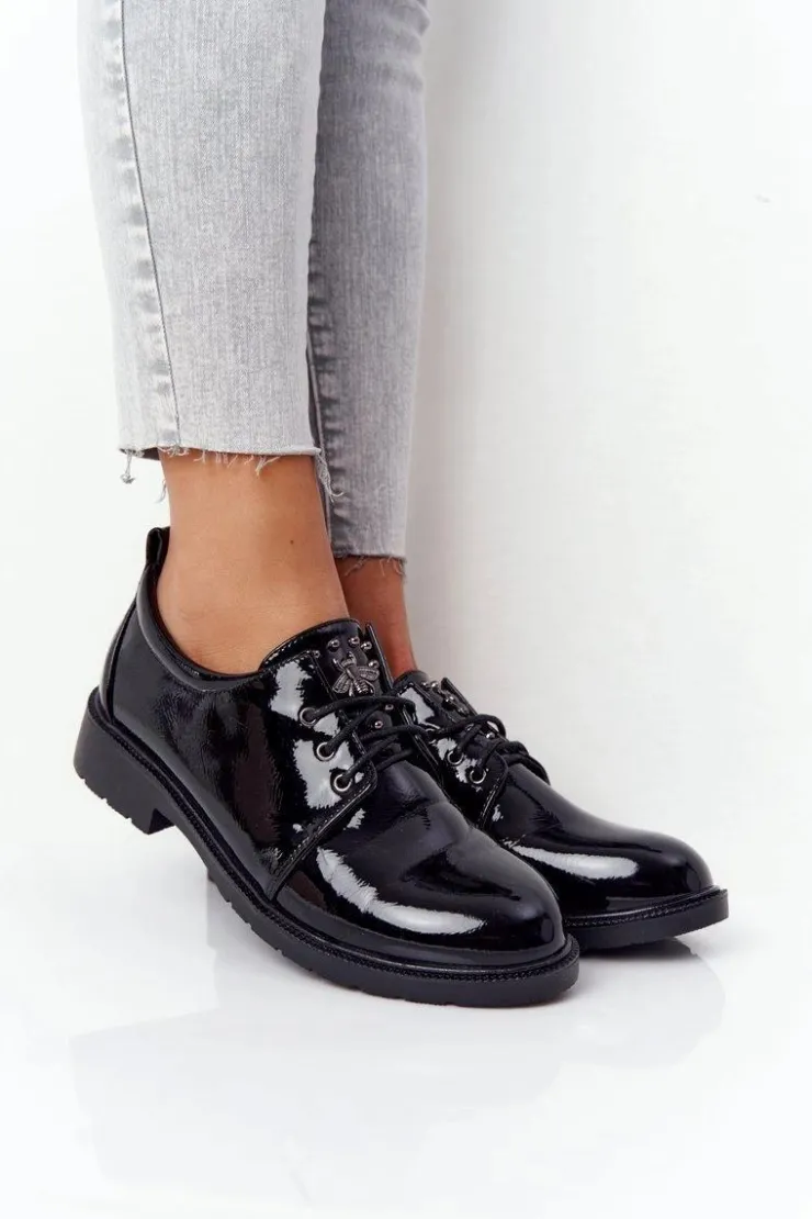 Damskie Damskie buty S.Barski Damskie Lakierowane Półbuty Oxfordy S.Barski 309 Czarne