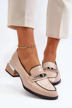 Buty damskie Vinceza Półbuty Lakierowane|Półbuty Skórzane*Damskie Lakierowane Półbuty Na Niskim Obcasie Beżowe Albreide