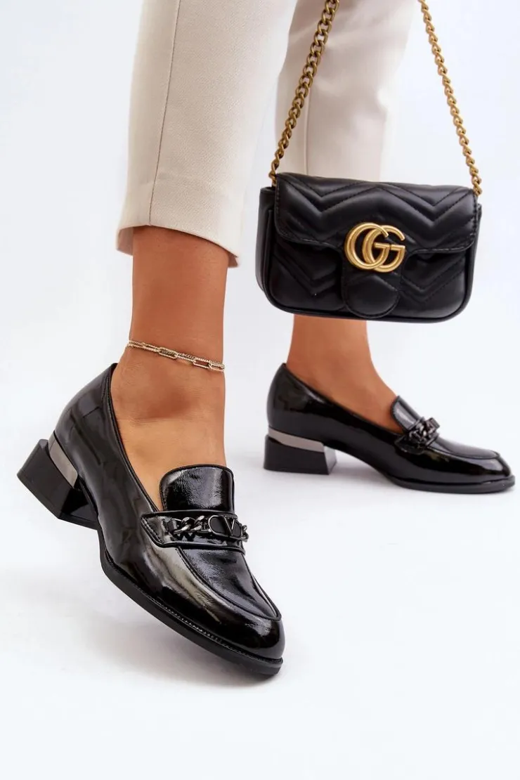 Discount Buty damskie Vinceza Damskie Lakierowane Półbuty Na Niskim Obcasie Czarne Albreide