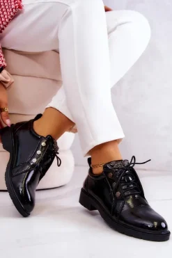 Damskie buty S.Barski Półbuty Lakierowane*Damskie Lakierowane Półbuty Z Ozdobą Czarne Harvey
