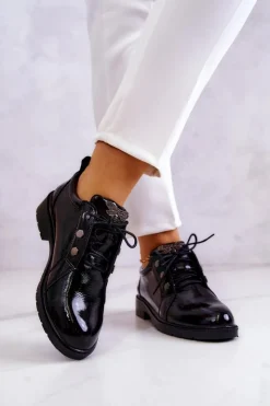 Damskie buty S.Barski Półbuty Lakierowane*Damskie Lakierowane Półbuty Z Ozdobą Czarne Harvey