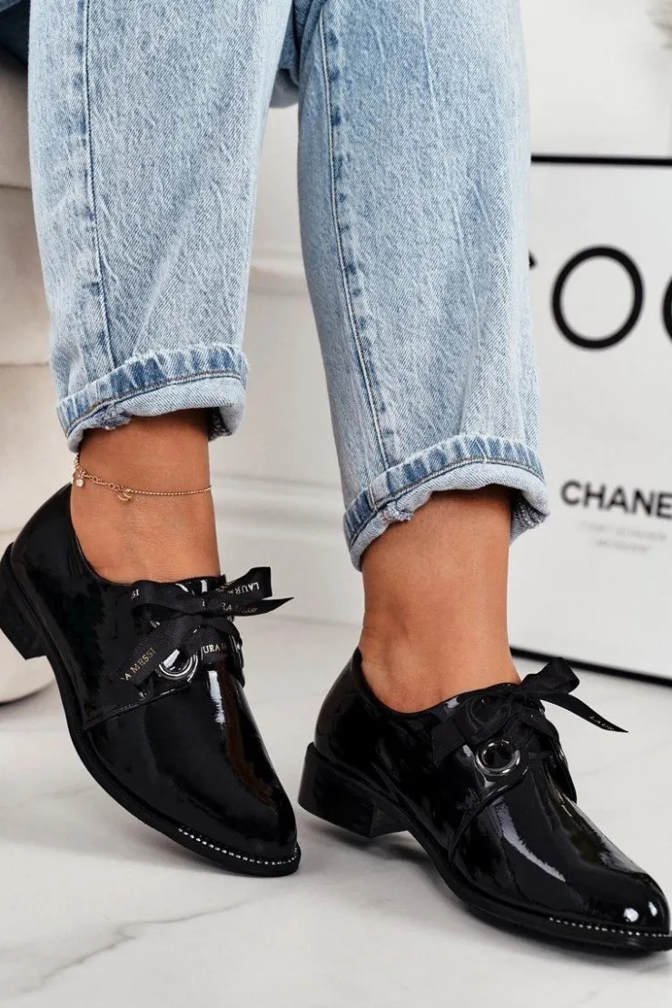 Laura Messi Półbuty Lakierowane|Półbuty Skórzane*Damskie Lakierowane Półbuty 2044 Czarne