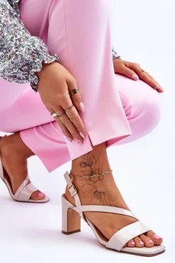 Evento Sandały Na Słupku|Sandały Na Obcasie*Damskie Lakierowane Sandały Na Słupku Beżowe Carrie