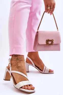 Evento Sandały Na Słupku|Sandały Na Obcasie*Damskie Lakierowane Sandały Na Słupku Beżowe Carrie